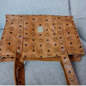 MCM Rare Vintage Luxury Visetos Monogram Cognac Large Tote fabulous Shoulder Bag